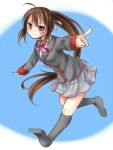  1girl brown_hair hime_mia little_busters!! long_hair natsume_rin ponytail red_eyes school_uniform smile 