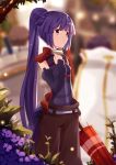  1girl akatsuki_(log_horizon) detached_sleeves flower log_horizon long_hair mmrailgun ninjatou ponytail purple_hair solo umbrella violet_eyes 