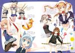  6+girls :d absurdres anchor_symbol animal_ears apron arm_up arms_up bare_shoulders black_legwear black_panties blonde_hair blue_eyes blue_hair blush bow brown_eyes brown_hair cardigan cat_ears curly_hair detached_sleeves elbow_gloves glasses gloves grin hair_bow hair_ribbon hammer hands_on_knees high_heels highres huge_filesize idolmaster idolmaster_cinderella_girls jumping kantai_collection kantoku kanzaki_ranko kneehighs koto_(kyousougiga) kuriyama_mirai kyoukai_no_kanata kyousougiga loafers long_hair low_ponytail maid midriff miniskirt multiple_girls myuseru_foaran nanami_ao navel necktie open_mouth outstretched_arms panties pantyhose pleated_skirt pointy_ears red-framed_glasses red_eyes rensouhou-chan ribbon sailor_collar school_uniform serafuku shimakaze_(kantai_collection) shoes short_hair silver_hair skirt smile sweater sword thong twintails underwear violet_eyes weapon white_gloves wrist_cuffs yozakura_quartet 