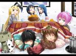  6+girls ^_^ aqua_eyes bangs black_hair blonde_hair blue_eyes blue_hair blunt_bangs brown_eyes brown_hair cat character_request closed_eyes drooling eating hair_ribbon hatsuyuki_(kantai_collection) highres kantai_collection key_(ma2da) kotatsu multiple_girls open_mouth orange_eyes pillow pink_hair rensouhou-chan ribbon samidare_(kantai_collection) shimakaze_(kantai_collection) shiranui_(kantai_collection) suzukase_(kantai_collection) table yukikaze_(kantai_collection) 