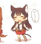 2girls agano_(kantai_collection) animal_ears black_hair blush_stickers braid brown_hair cat_ears cat_tail chibi closed_eyes flower gloves heart kantai_collection long_hair mk multiple_girls noshiro_(kantai_collection) open_mouth personification tail 