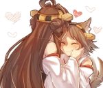  2girls ^_^ ahoge animal_ears bare_shoulders brown_hair bust closed_eyes dog_ears dog_tail forehead_kiss hairband heart hiei_(kantai_collection) kantai_collection kemonomimi_mode kiss kongou_(kantai_collection) long_hair mk multiple_girls nontraditional_miko short_hair smile tail tail_wagging 
