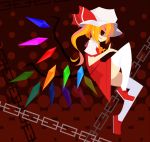  1girl blonde_hair bow chain crystal fang flandre_scarlet hat nosada red_eyes short_hair side_ponytail touhou wings 