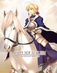  1girl ahoge armor armored_dress azu blonde_hair blue_eyes cape dress fate/stay_night fate_(series) highres horse saber 