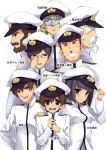  2girls 6+boys admiral_(kantai_collection) admiral_(kantai_collection)_(cosplay) alternate_costume beard brown_eyes cosplay facial_hair female_admiral_(kantai_collection) glasses gundam gundam_00 gundam_seed hat kantai_collection kati_mannequin landolt_tamaki long_hair mask military multiple_boys multiple_girls mustache naval_uniform rau_le_creuset short_hair shota_admiral_(kantai_collection) 