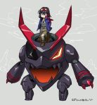  1girl black_hair cosplay creator_connection goggles goggles_on_head hands_in_pockets kill_la_kill lagann matoi_ryuuko mecha mechanization mizuiroregent senketsu simon simon_(cosplay) tengen_toppa_gurren_lagann 