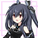  1girl :d black_hair blush bow choujigen_game_neptune choujigen_game_neptune_mk2 elbow_gloves gloves hair_bow long_hair meimu_(infinity) open_mouth red_eyes simple_background smile solo twintails uni_(choujigen_game_neptune) 
