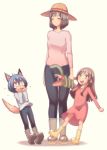  1boy 2girls ame_(ookami_kodomo) animal_ears bla black_hair blue_hair brown_hair cream_(nipakupa) hana_(ookami_kodomo) hat multiple_girls ookami_kodomo_no_ame_to_yuki yuki_(ookami_kodomo) 