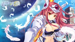  1girl armor breasts chobipero cleavage cleavage_cutout gauntlets headgear highres large_breasts long_hair midriff navel orange_eyes pink_hair shin_shirogane_no_soleil_reanswer solo wallpaper 