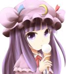 1girl bow food hat hat_bow ice_cream kuroganeruto licking long_hair parody purple_hair solo touhou violet_eyes 