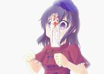  1girl animated animated_gif bust hat mazeshi miyako_yoshika ofuda purple_hair solo touhou violet_eyes 