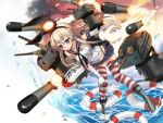  1girl blonde_hair blue_eyes elbow_gloves gloves hairband kantai_collection long_hair panties rensouhou-chan shimakaze_(kantai_collection) skirt socks solo striped striped_legwear thighhighs torpedo underwear water 