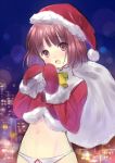  1girl :o christmas hanekoto hat navel no_pants open_mouth original panties sack santa_costume santa_hat solo sweatdrop underwear 