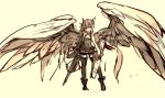  1girl angel_wings black_legwear boots bow_(weapon) crossbow hair_ornament kantai_collection looking_at_viewer makura-ko_(nacoll) monochrome personification pigeon-toed solo taihou_(kantai_collection) thighhighs weapon wings 