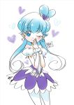  1girl alternate_form bare_shoulders blue_eyes blue_hair choker cnove cure_princess dress earrings form_change hair_bun hair_ornament half_updo happinesscharge_precure! happy heart jewelry long_hair looking_at_viewer magical_girl ponytail precure puffy_sleeves sherbet_ballet shirayuki_hime simple_background sketch smile solo white_background wink wrist_cuffs 