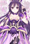  1girl armor armored_dress blush breasts date_a_live fingerless_gloves gloves ikeda_yuuki long_hair looking_at_viewer open_mouth purple_hair ribbon short_sleeves solo tagme thighhighs very_long_hair violet_eyes yatogami_tooka 