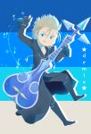  1boy blonde_hair blue_eyes cloak demyx gloves highres instrument kingdom_hearts musical_note okitsune_(okitsune-sama) sitar 