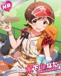  1girl ahoge aqua_eyes brown_hair cap character_name idolmaster idolmaster_million_live! kinoshita_hinata official_art short_hair sports 