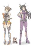  3girls alternate_costume animalization bare_shoulders black_hair bodysuit breasts brown_hair gloves green_eyes hair_ornament hamster headgear high_heels k@non kantai_collection katana long_hair multiple_girls mutsu_(kantai_collection) nagato_(kantai_collection) personification red_eyes sheath sheathed short_hair sword taimanin_asagi taimanin_yukikaze weapon white_background 