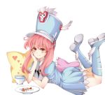  1girl baocaizi cup fish_bone hat jakuzure_nonon kill_la_kill pillow pink_eyes pink_hair shako_cap solo teacup uniform 