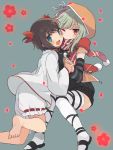  2girls brown_eyes brown_hair green_eyes green_hair kagura_(senran_kagura) mizuki_(koko_lost) multiple_girls naraku_(senran_kagura) senran_kagura short_hair thighhighs wink 