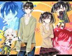  black_hair ene_(kagerou_project) headphones kagerou_project konoha_(kagerou_project) long_hair multiple_persona pineapple_(a30930s) red_eyes school_uniform short_hair twintails white_hair yuukei_yesterday_(vocaloid) 