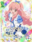  1girl aida_orine akb0048 character_name curly_hair dress heart long_hair official_art open_mouth pink_eyes pink_hair ribbon solo 