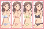  1girl agatha210 blue_(pokemon) bow bow_panties bra brown_hair food frilled_bra frilled_panties frills front-tie_top hair_ornament hairclip ice_cream long_hair looking_at_viewer midriff navel panties pokemon pokemon_(game) pokemon_frlg polka_dot polka_dot_bra polka_dot_panties striped striped_bra striped_panties tongue tongue_out translated underwear 