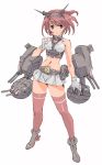  1girl bare_shoulders brown_eyes brown_hair cannon gloves hairband highres kantai_collection looking_at_viewer mutsu_(kantai_collection) nackpan naonao77 red_legwear short_hair skirt solo thighhighs white_gloves 