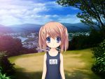  1girl arizuki_shiina blue_eyes brown_hair game_cg kud_wafter little_busters!! long_hair na-ga outdoors quad_tails school_swimsuit smile solo swimsuit 