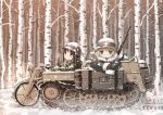  2girls blue_eyes brown_eyes helmet highres military military_vehicle multiple_girls original snow tsukumizu_yuu vehicle 
