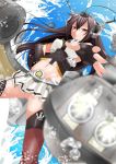  1girl black_hair dress gloves kantai_collection long_hair nagato_(kantai_collection) personification red_eyes skirt sky solo thighhighs urban_knight water 