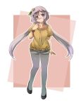  1girl akagashi_hagane alternate_costume blush casual contemporary flower grey_legwear hair_flower hair_ornament legwear_under_shorts long_hair pantyhose purple_hair shorts solo touhou tsukumo_benben twintails violet_eyes 