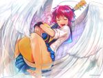  1girl angel_beats! barefoot closed_eyes guitar instrument iwasawa jippei red_hair redhead school_uniform serafuku short_hair sleeves_rolled_up solo wings 