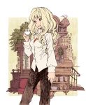  1girl annie_belton blonde_hair long_hair matsuda_(matsukichi) original pants solo 