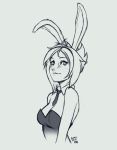  1girl animal_ears breasts bunny_girl bunnysuit cleavage league_of_legends rabbit_ears riven_(league_of_legends) short_hair solo 
