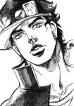  1boy black_hair bud_(korovsme) graphite_(medium) hat jojo_no_kimyou_na_bouken kuujou_joutarou monochrome solo traditional_media 