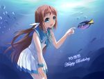  1girl blue_eyes brown_hair fish long_hair mukaido_manaka nagi_no_asukara sailor_dress school_uniform underwater w_rong 