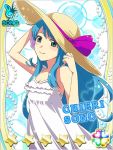  1girl akb0048 blue_eyes blue_hair character_name dress hat long_hair official_art smile solo sono_chieri star white_dress 