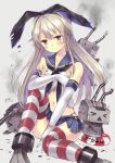  &gt;_&lt; 1girl :3 blonde_hair blush elbow_gloves gloves hairband hanekoto kantai_collection long_hair navel personification rensouhou-chan shimakaze_(kantai_collection) skirt socks striped striped_legwear tears thighhighs torn_clothes torn_skirt wavy_mouth white_gloves 
