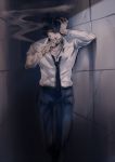  1boy black_hair cigarette kougami_shin&#039;ya necktie psycho-pass smoking solo uwabaki_(shoe_rack) 