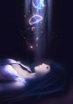  1girl bare_shoulders black_hair breasts brown_eyes bubble cleavage glowing haruna_(kantai_collection) highres japanese_clothes jewelry kantai_collection light long_hair necklace no_headwear oki_(koi0koi) parted_lips personification realistic solo tears underwater 