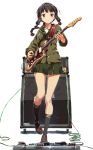  1girl aida_takanobu amplifier black_hair black_legwear braid electric_guitar full_body guitar highres instrument kantai_collection kitakami_(kantai_collection) loafers long_hair pleated_skirt plectrum school_uniform shoes skirt socks solo violet_eyes 