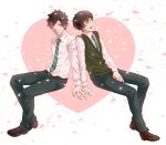  2boys black_hair blush cherry_blossoms ginoza_nobuchika highres kougami_shin&#039;ya multiple_boys necktie petals psycho-pass sweater_vest uwabaki_(shoe_rack) 