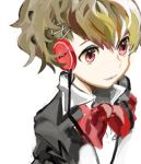  1girl brown_hair bust cakeoflime female_protagonist_(persona_3) hair_ornament hairclip headphones lips persona persona_3 persona_3_portable r red_eyes school_uniform short_hair solo 