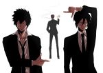  3boys black_hair blurry brown_hair depth_of_field formal ginoza_nobuchika highres kougami_shin&#039;ya multiple_boys pointing psycho-pass sasayama_mitsuru suit uwabaki_(shoe_rack) 