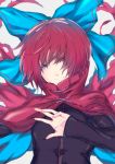  1girl blue_eyes bow cape hair_bow open_mouth pt redhead sekibanki short_hair solo touhou 