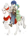  aqua_hair arisato_minato blue_hair couple hair_ornament hakama horse horseback_riding japanese_clothes kimono persona persona_3 sandals short_hair sutei_(giru) traditional_clothes yamagishi_fuuka yuuki_makoto 