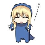  1girl ^_^ atago_(kantai_collection) blonde_hair closed_eyes costume dinosaur_costume drooling kantai_collection long_hair mattari_yufi open_mouth smile solo translation_request 