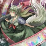  1girl album_cover bow chart cover ex-keine green_hair horn_ribbon horns kamishirasawa_keine long_hair red_eyes ribbon scroll solo tail touhou uutan_(shibainu_kakumei) 